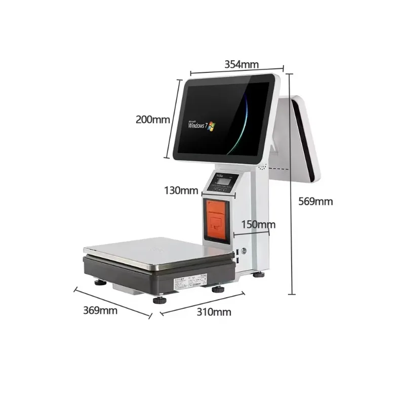 Touch Screen POS Cashier Scale Double Screen Scanning Printer Supermarket Shopping Mall Retail Weighing POS Electronic Scale