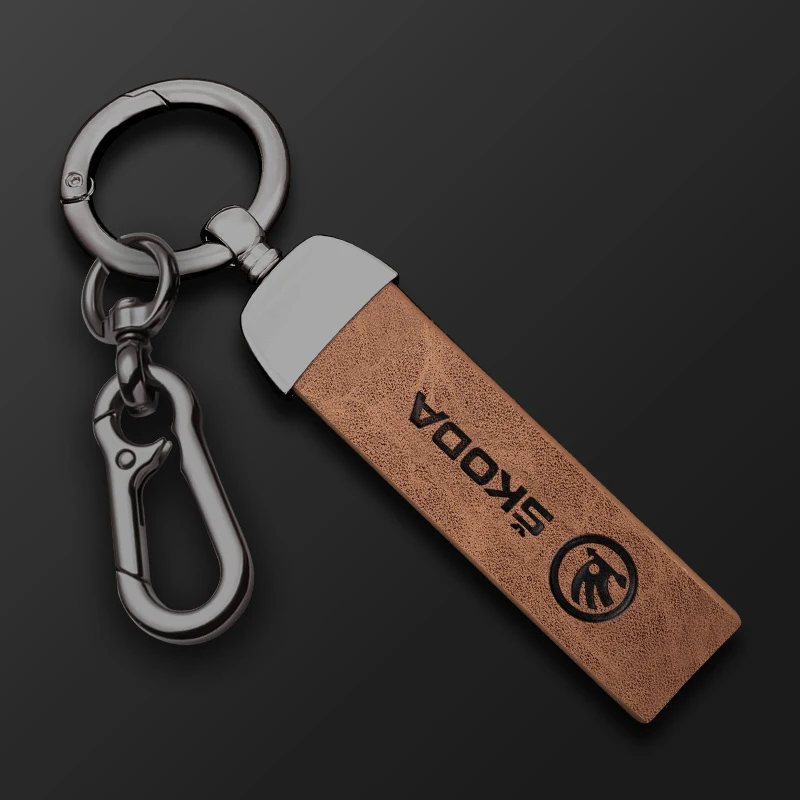 Genuine Leather Car Keychain Men Women Keyring Gift Accessories For Skoda Octavia 2 A5 A7 Superb Rapid Yeti Kodiaq Fabia A7 2022