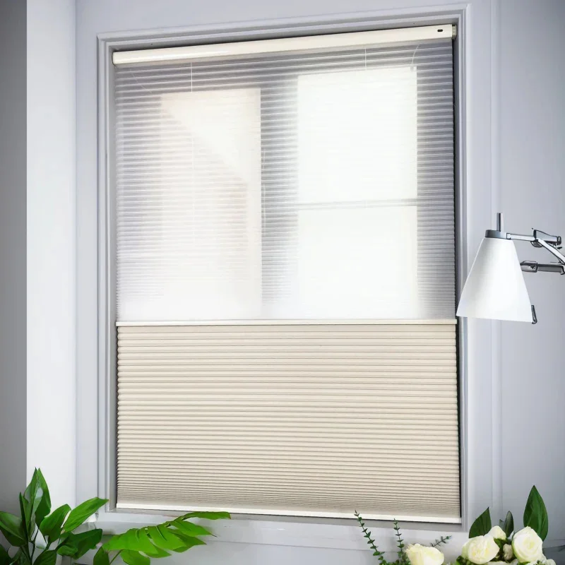 

Smart Motorized Electric Remote Honeycomb Blinds Double-Fabric Cordless Day and Night Blinds Cellular Shades Easy No-Drill Mount