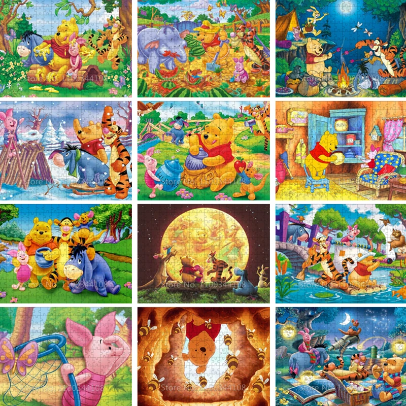 Winnie The Pooh 퍼즐, 디즈니 영화 만화 호랑이 돼지 그림, 300/500/1000 조각 직소 퍼즐, 어린이 수제 장난감