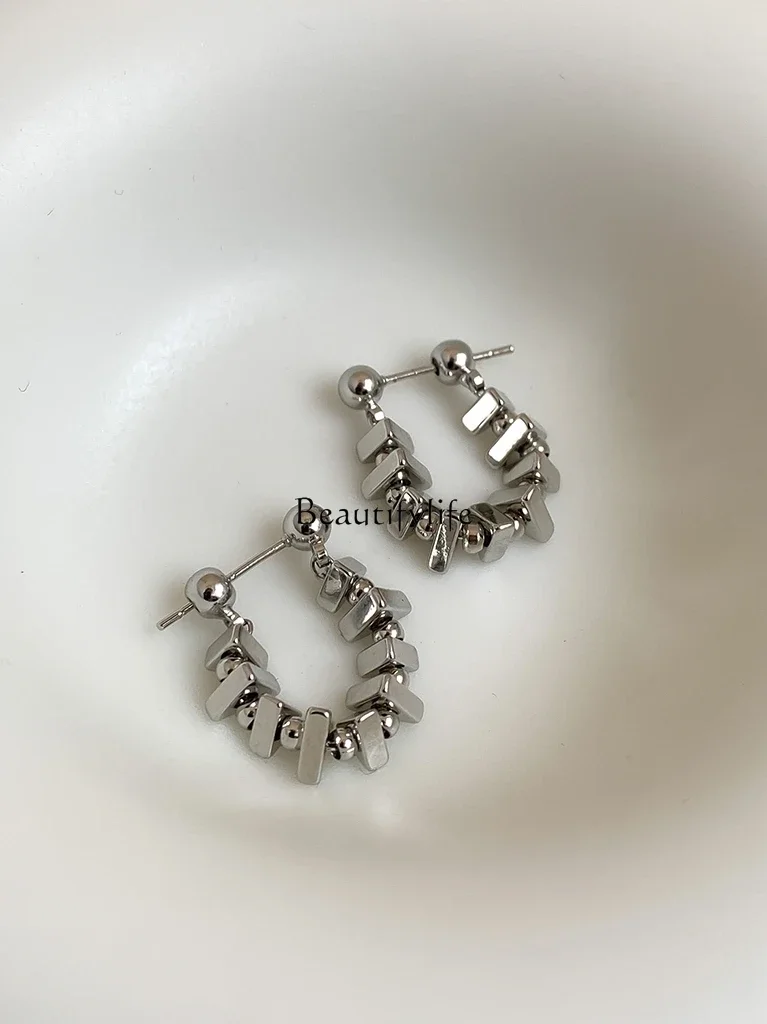 Twisted Metal Square Chain Earrings, Personalized Earrings, European and American, Special-Interest Design, New