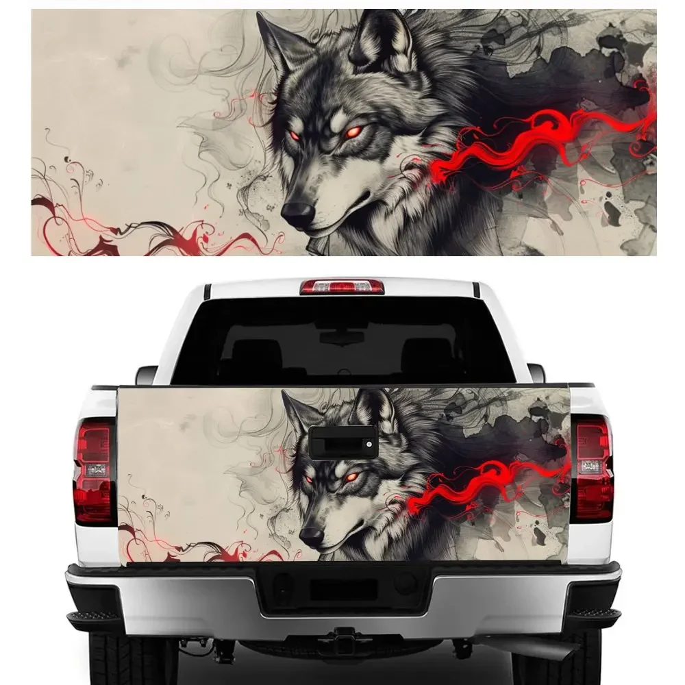 

Running Red Eyed Wolf Car Tail Trunk Protect Vinly Wrap Sticker Decal Auto Accessories Hood Engine Cover for SUV Off-road Pickup