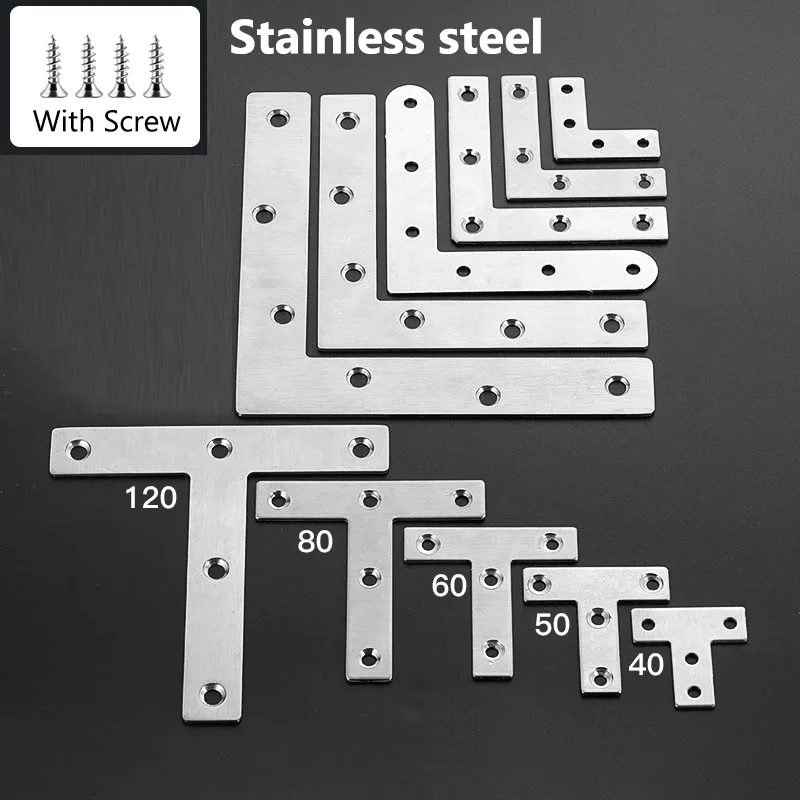 Stainless Steel T/L-shaped Furniture Corner Code for Bracket Wooden Board Splicing Layer Plate Connector with Screws