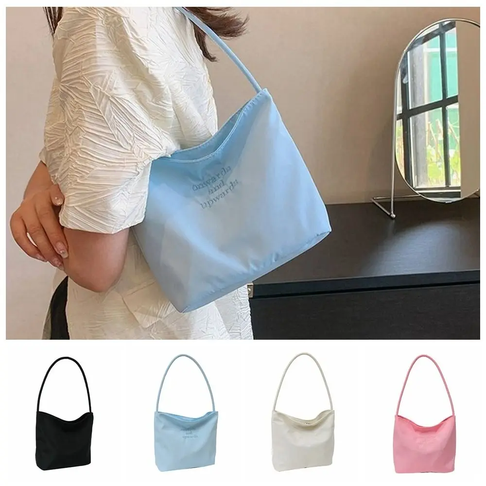 Korean Style Letter Nylon Underarm Bag Handbag Shoulder Bag Embroidered Tote Bag All-match Large Capacity Bucket Bag Women