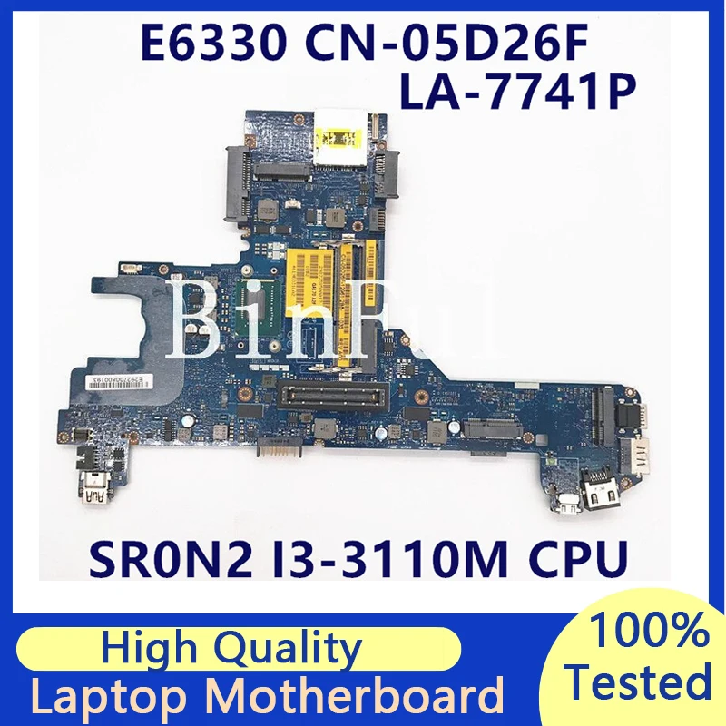 

CN-05D26F 05D26F 5D26F For DELL Latitude E6330 Laptop Motherboard With SR0N2 I3-3110M CPU QM77 QAL70 LA-7741P 100% Tested Good