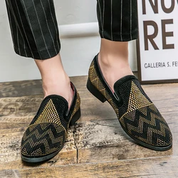 Fashion Italian handmade rhinestone leather shoes men's casual foot set slip-on leather hair stylist bean shoes fashion