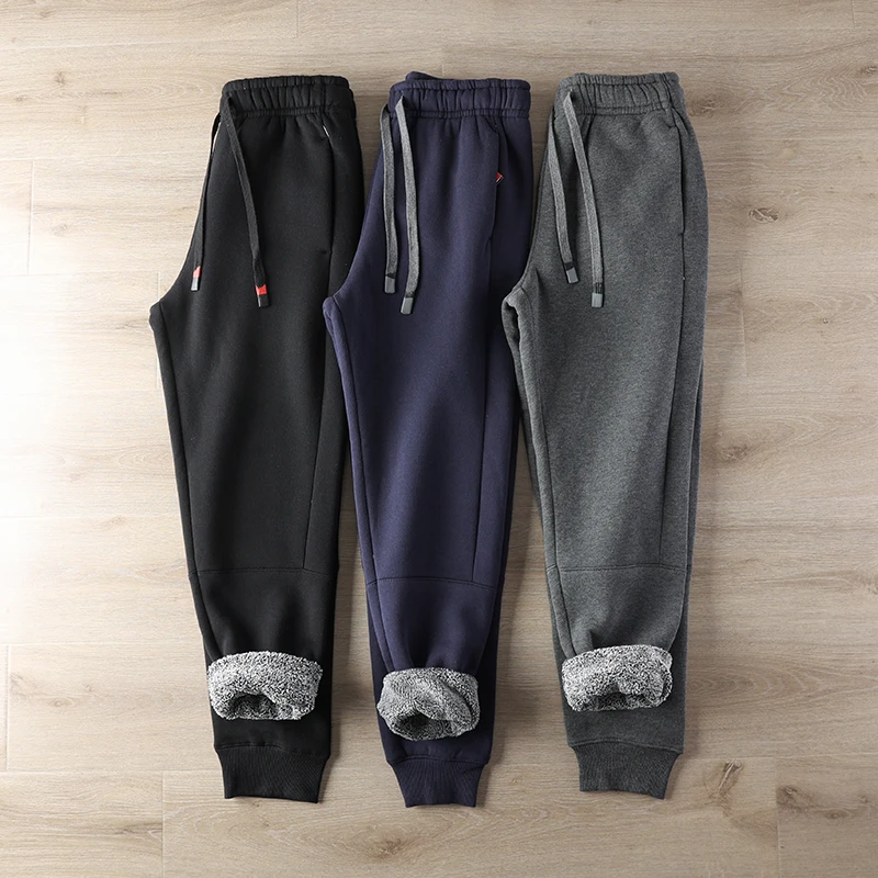 

Мужские спортивные повседневные брюки из утолщенного бархата с флисовой подкладкой, на резинке и со шнурком, осенне-зимние