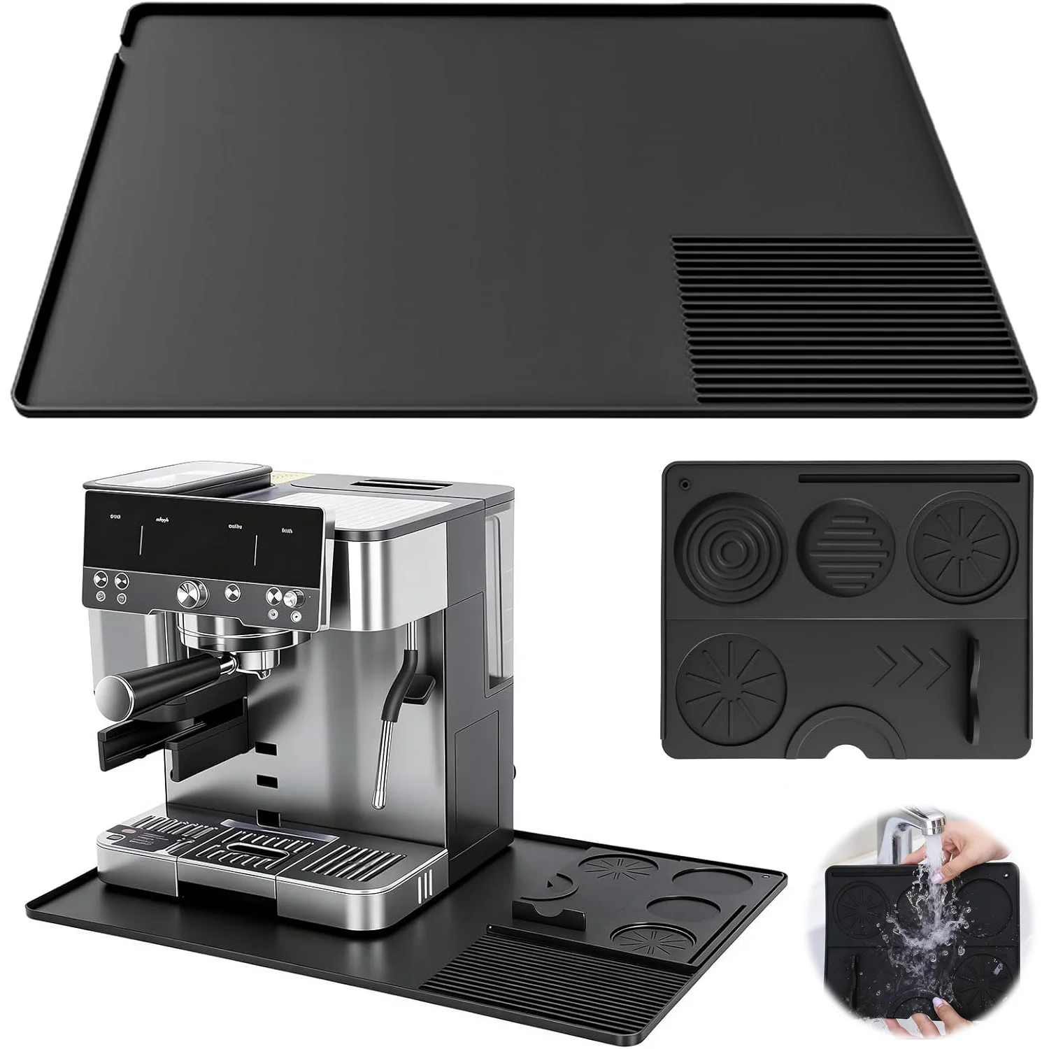 Silikon-Kaffeematte mit Erhöhten Kanten, 60x40cm, Barmatte für Arbeitsplatten, Rutschfest, Hitzebeständige Unterlage für Espressomaschinen, Abtropfmatte für Geschirr, Teller, Eismaschinen