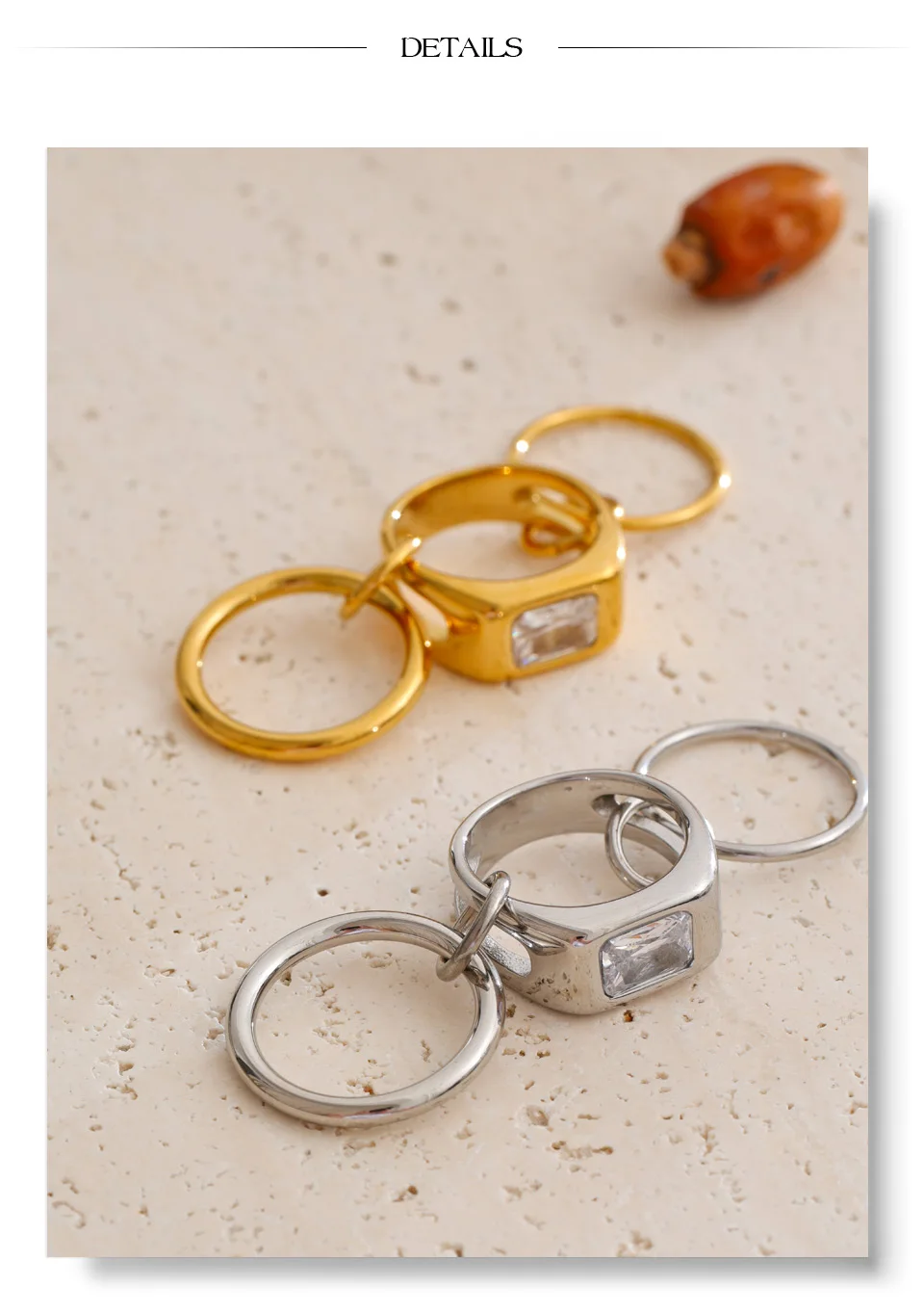 Yhpup Größe 678 Edelstahl-Ring mit kubischem Zirkonia, 3-lagig, gestapelt, 18K PVD-beschichtet, hochwertiger Guss-Schmuck – Detail 9