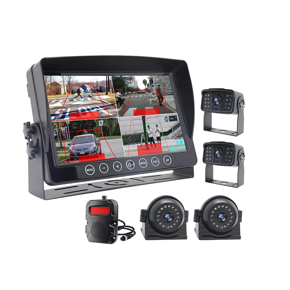 ai bus camera with pedestrian detection 9 inch screen with front rear left right camera BSD speaker for truck