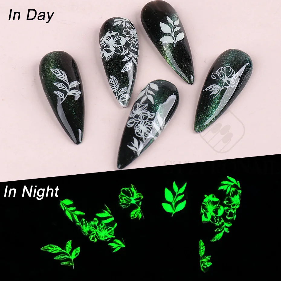 3D Luminous Nail Stickers In The Dark Glow Butterfly Flower Leaf Angel Slider For Nail Decals Manicure Accessories SLCY055-063