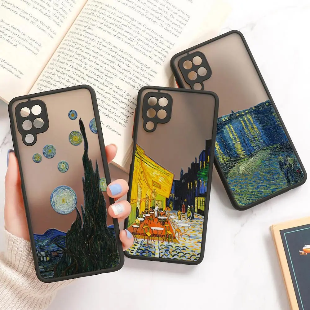 Matte Case For Samsung Galaxy A02 A03S A50 A70 A30 A40 A20 A7 2018 M30S M21 M51 Note 20 Phone Cover Van Gogh Painting Starry Sky