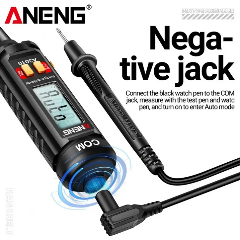 A3010 Pen-Type Digital Multimeter 4000 Counts True RMS Auto Range AC DC Tester with Backlight LCD Display