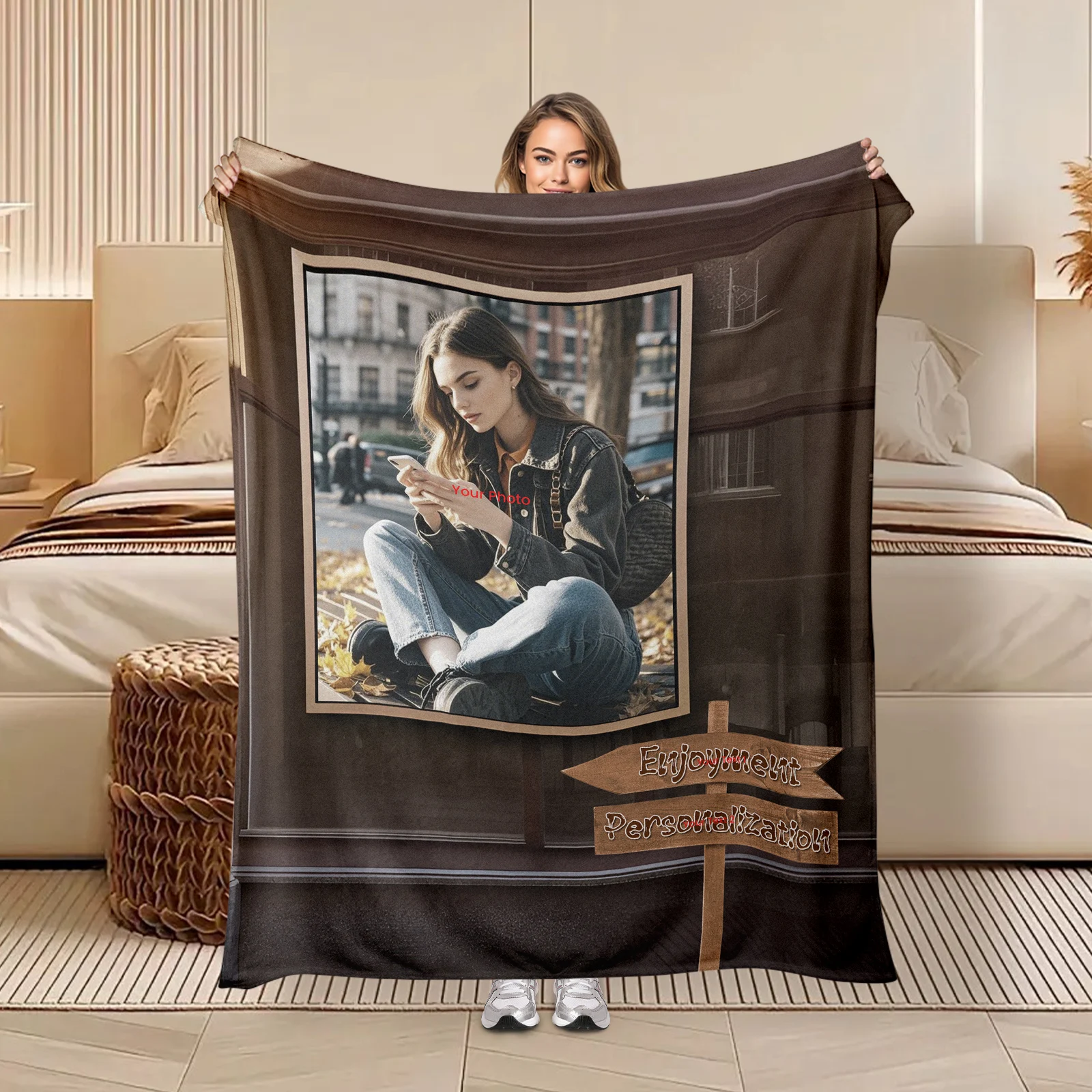 

Ideal Gift For Family And Friends, Customize This American Street Flannel Blanket With Your Image And Text