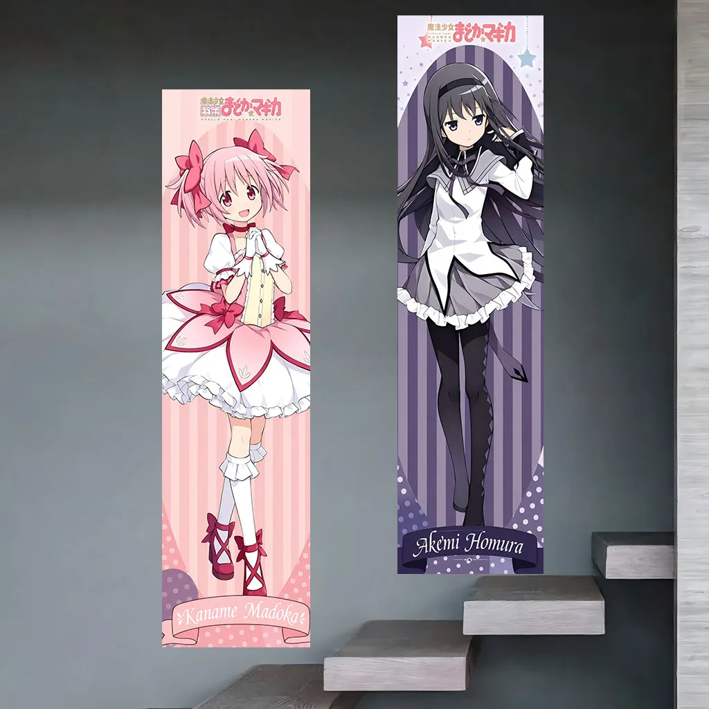 Puella Magi Madoka Magica Anime Tapestry, Kaname Madoka & Akemi Homura Long Wall Hanging, Aesthetic Wall Decor for Bedroom