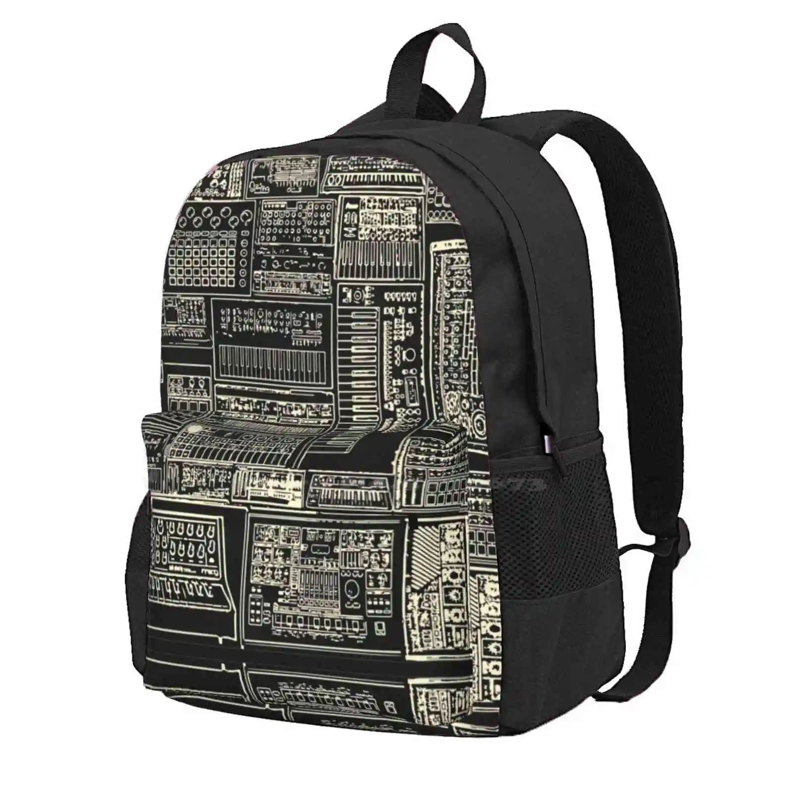 Synthesizer Fan Composition White Hot Sale Schoolbag Backpack Fashion Bags Synthesizer Electronic Musician Synthwave Drum