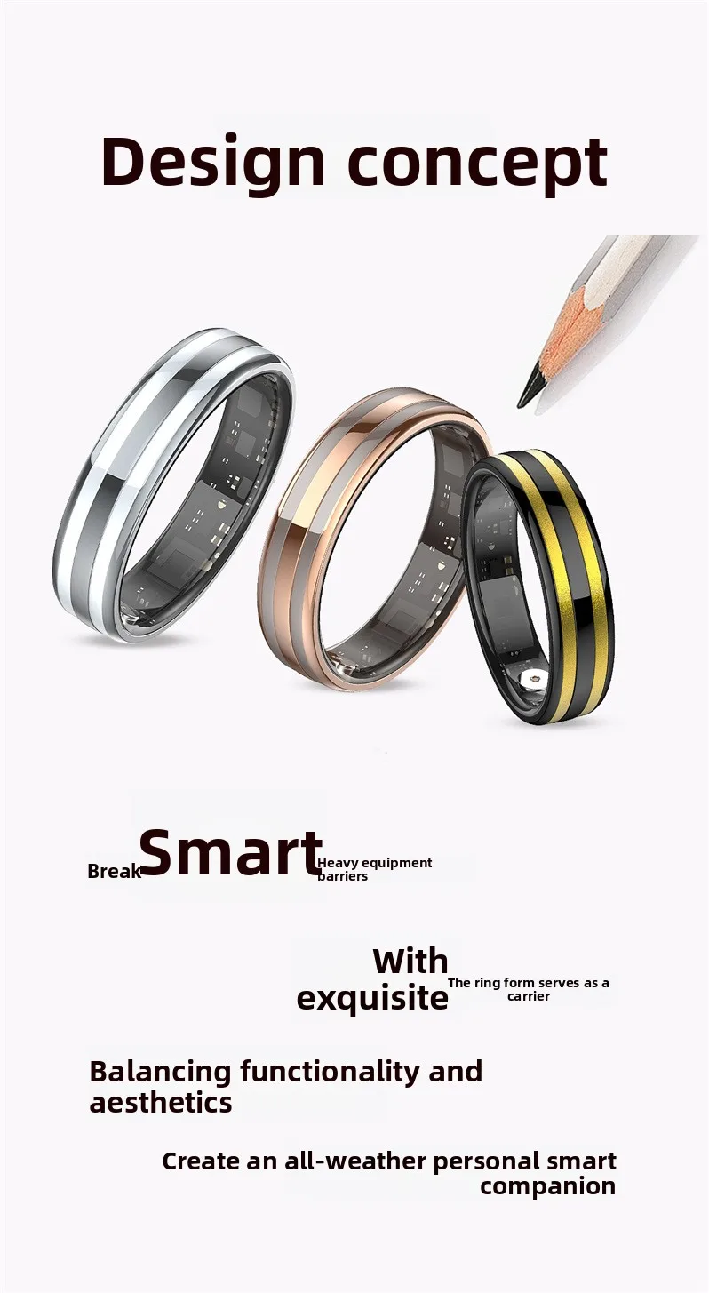 Bluetooth Smart Ring with Multiple Sports Modes, Portable Wearable Tracker for Heart Rate, Sleep & Camera Shutter Tool