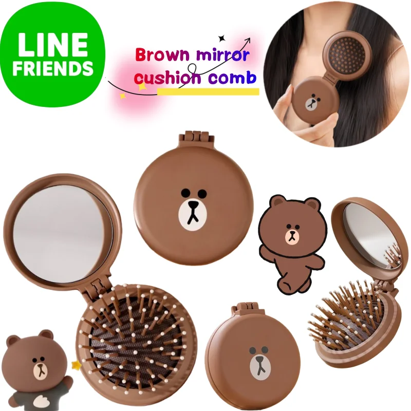 

Коричневая зеркальная подушка New Line Friends, расческа, ценная студенческая портативная мини-милая складная универсальная расческа с мультяшным принтом в стиле аниме