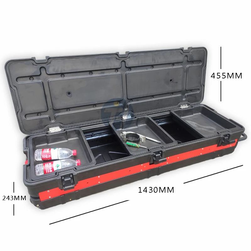 Universal Pickup Truck Rotomolded Plastic Storage Toolbox with Customized Removable Trays and Wheels and Retractable Handles