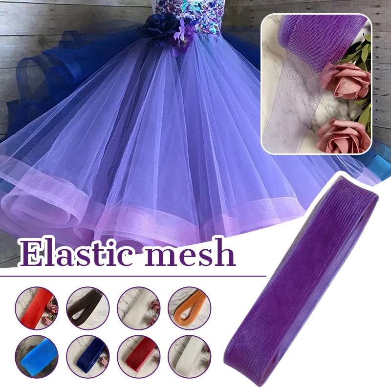 22m Elastic Crinoline Fabric for Wedding Dress Skirt Making Crafts Braid Polyester Mesh Fabric DIY Clothing Accessories 5cm Wide