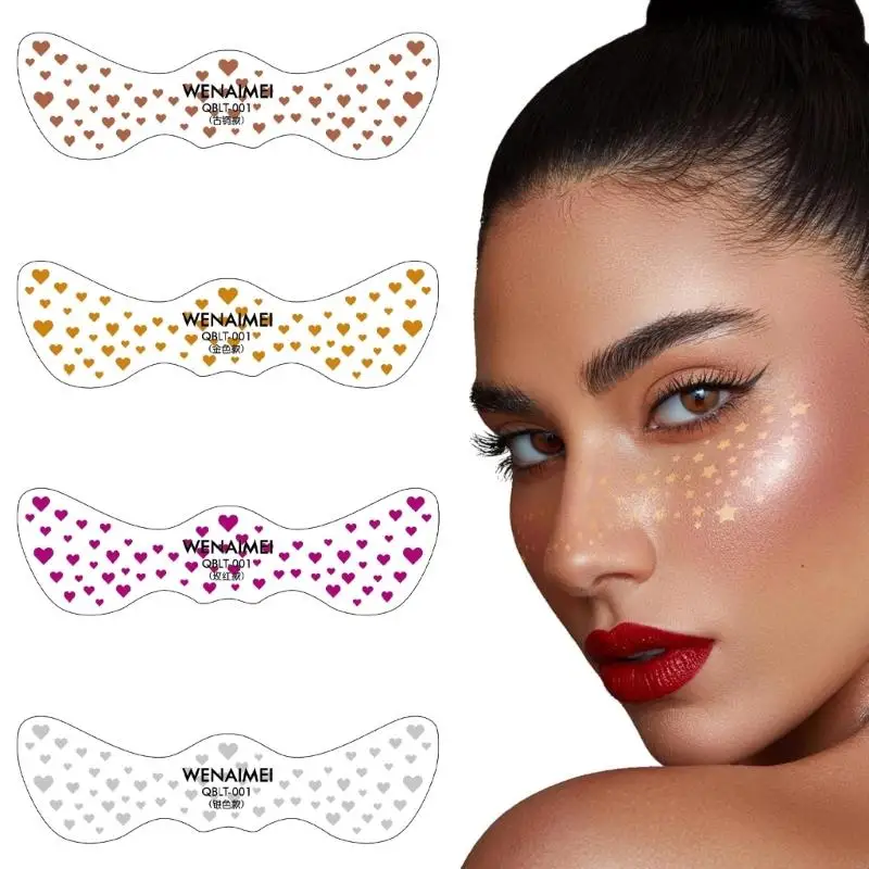 Glitter sproeten gezicht getatoeëerd, 4 vellen glitter glitter gezicht make-up stickers, Raves Festival Trinket make-up