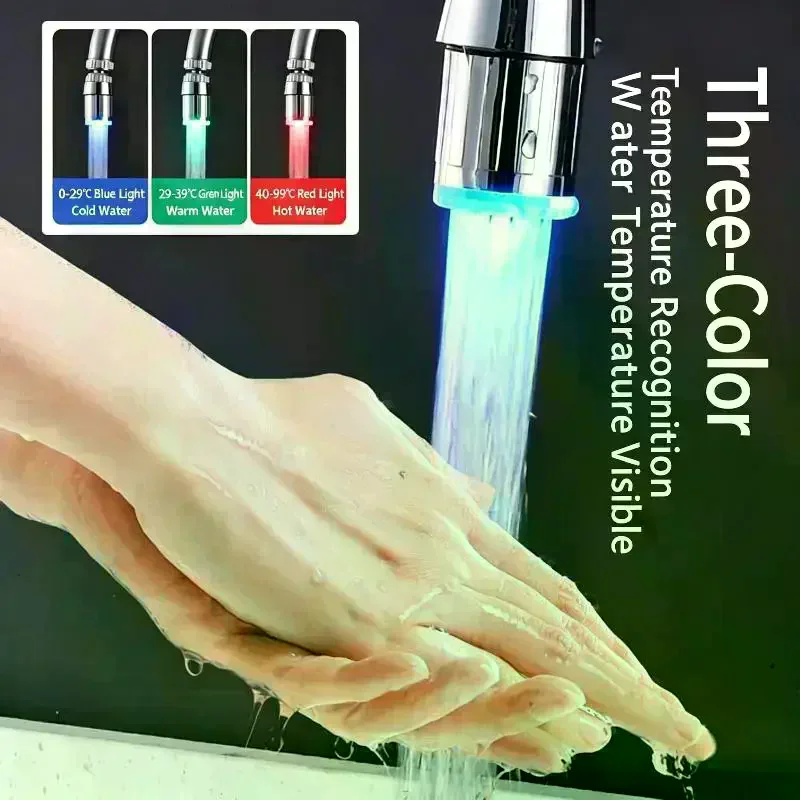3 Color Change LED Faucet Aerator Water Powered Light Tap Nozzle Saving Glow Kitchen Bathroom