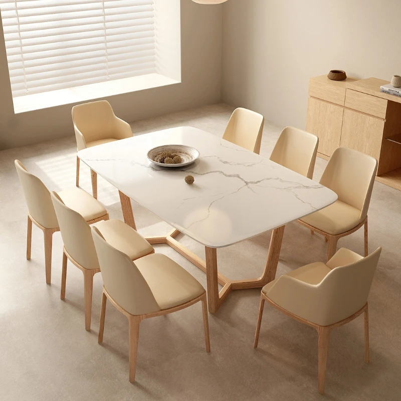 

Minimalist Stone Plate Dining Table Log Style Rectangular Dining Tables and Chairs Set Internet Celebrity