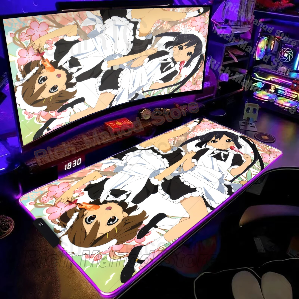 Alfombrilla de escritorio RGB de Anime para niñas, alfombrilla de ratón Kawaii K-ON XXL, alfombrillas grandes antideslizantes para teclado de oficina, accesorios para juegos, alfombra extendida
