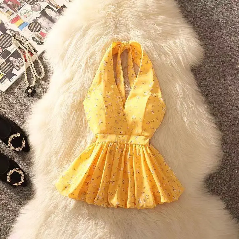 Sexy Floral Off Shoulder Bandage Slim Pleated Pullovers Top Women Clothing New Sleeveless Fashion Blouse Trend Korean Summer