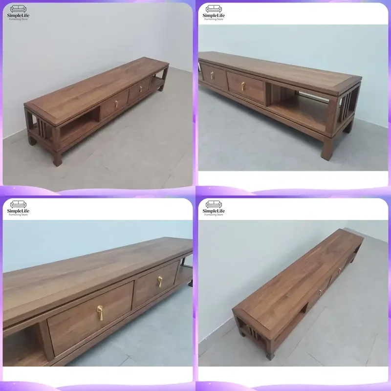 Luxury Modern TV Cabinet Walnut Solid Wood TV Stand for Living Room Home Furniture with Storage Shelves Minimalist