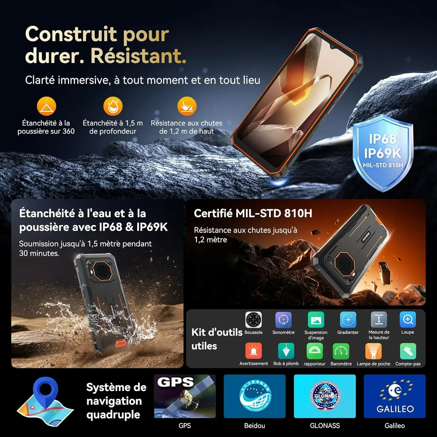 Blackview BV6200 Plus [بدون شاحن الاتحاد الأوروبي] 24 جيجابايت (8 + 16) 256 جيجابايت هاتف ذكي 11000 مللي أمبير 6.56 بوصة HD + شاشة، 16 ميجابكسل، هاتف محمول أندرويد 14