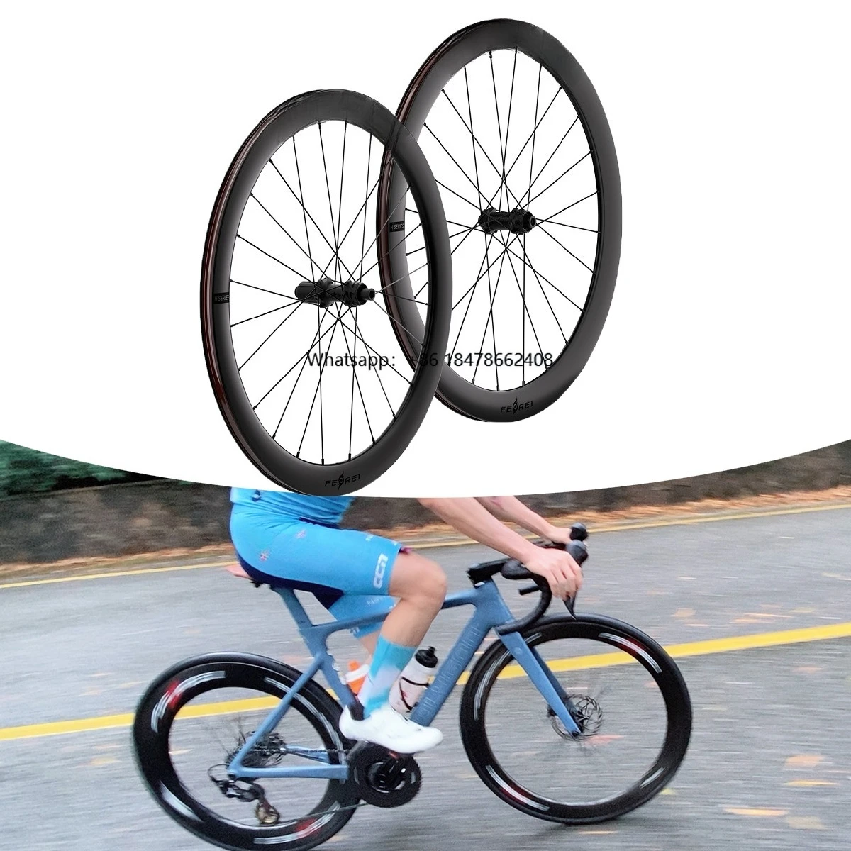 

Ferei High Quality 700c Carbon Fibre Road Bike Wheelset Ratchet 60T Hub Steel Bearings Lightweight Durable Straight Spoke 24