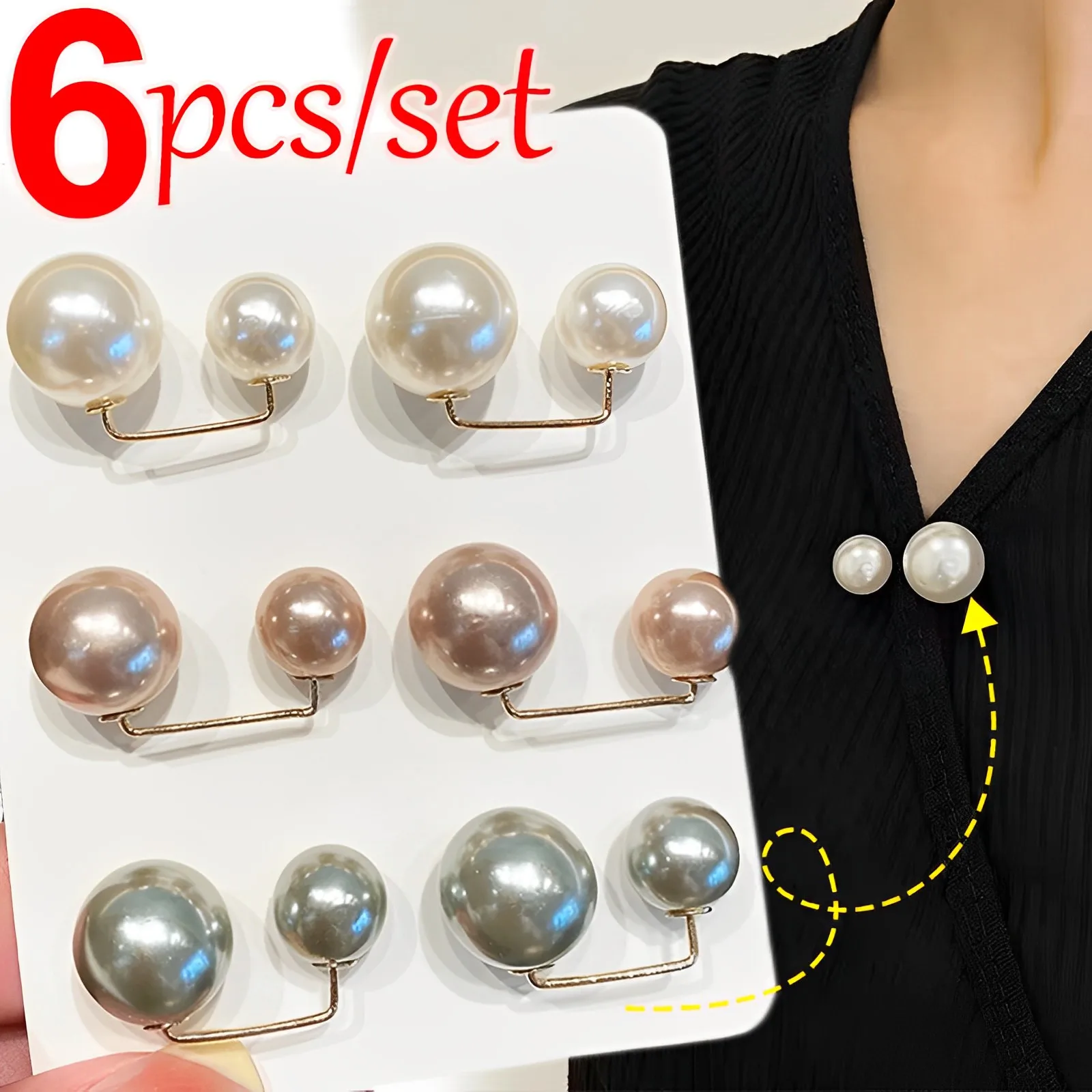 3/6Pcs Brooch Set Beads Fashion Clothing Brooches for Women Pearl Lapel Pin Sweater Dress Brooch Pins Badge Buckle Accessories