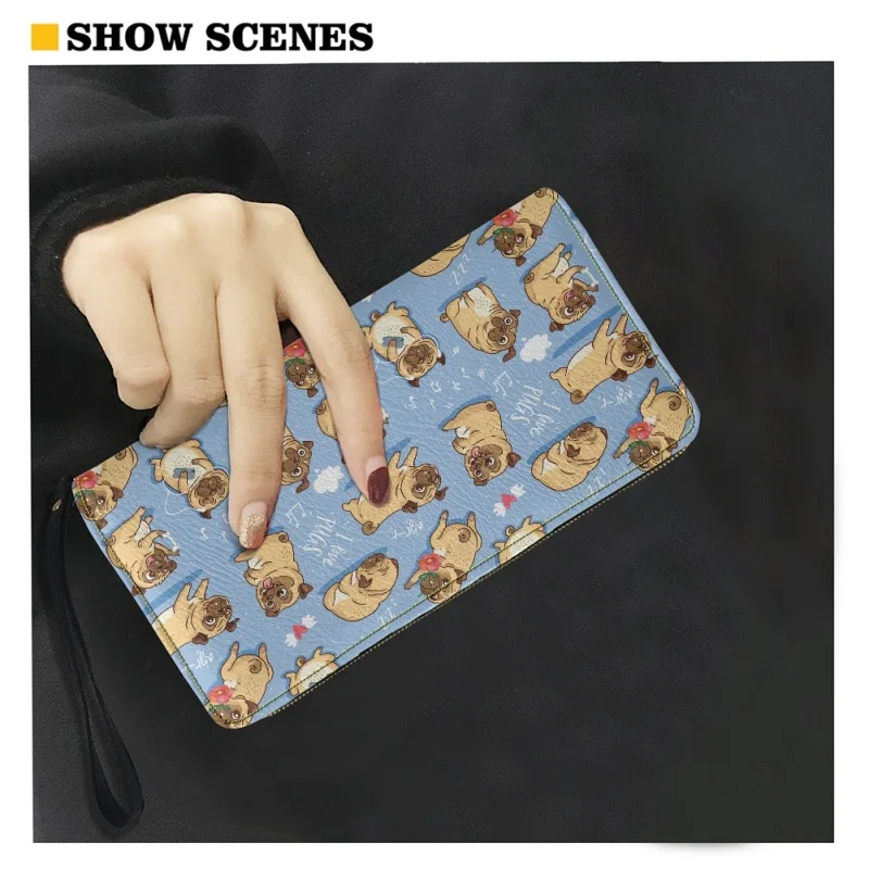 Belidome Pug Dogs Wristlet Wallets for Womens Casual PU Leather Long Purse RFID Blocking Card Holder Clutch Bag Lady Handbags