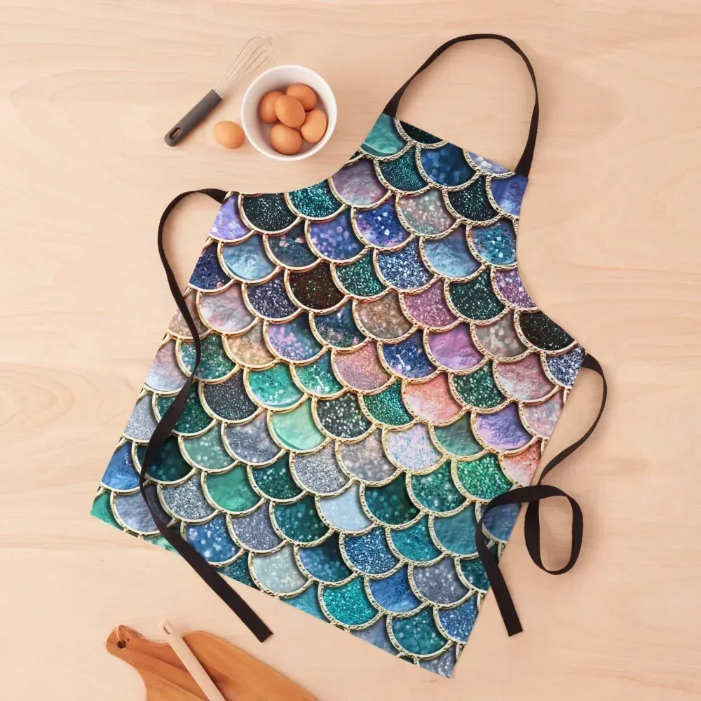 

Teal, Silver and Pink Sparkle Faux Glitter Mermaid Scales Apron Utensils For Kitchen For Kitchen Cute Kitchen For Women Apron