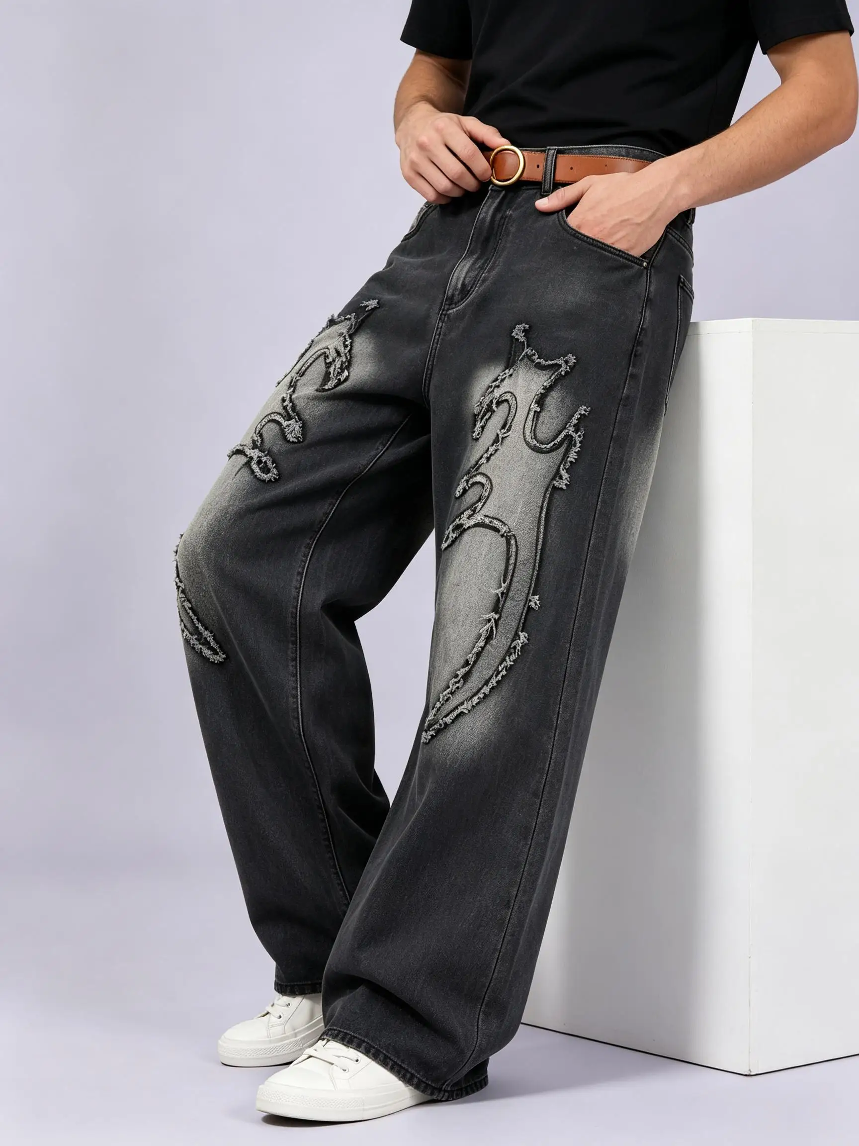 Retro Y2K American Streetwear Dark Wash Baggy Jeans Men Fashion Street Trousers Nice Practical Gift For Husband Boyfriend