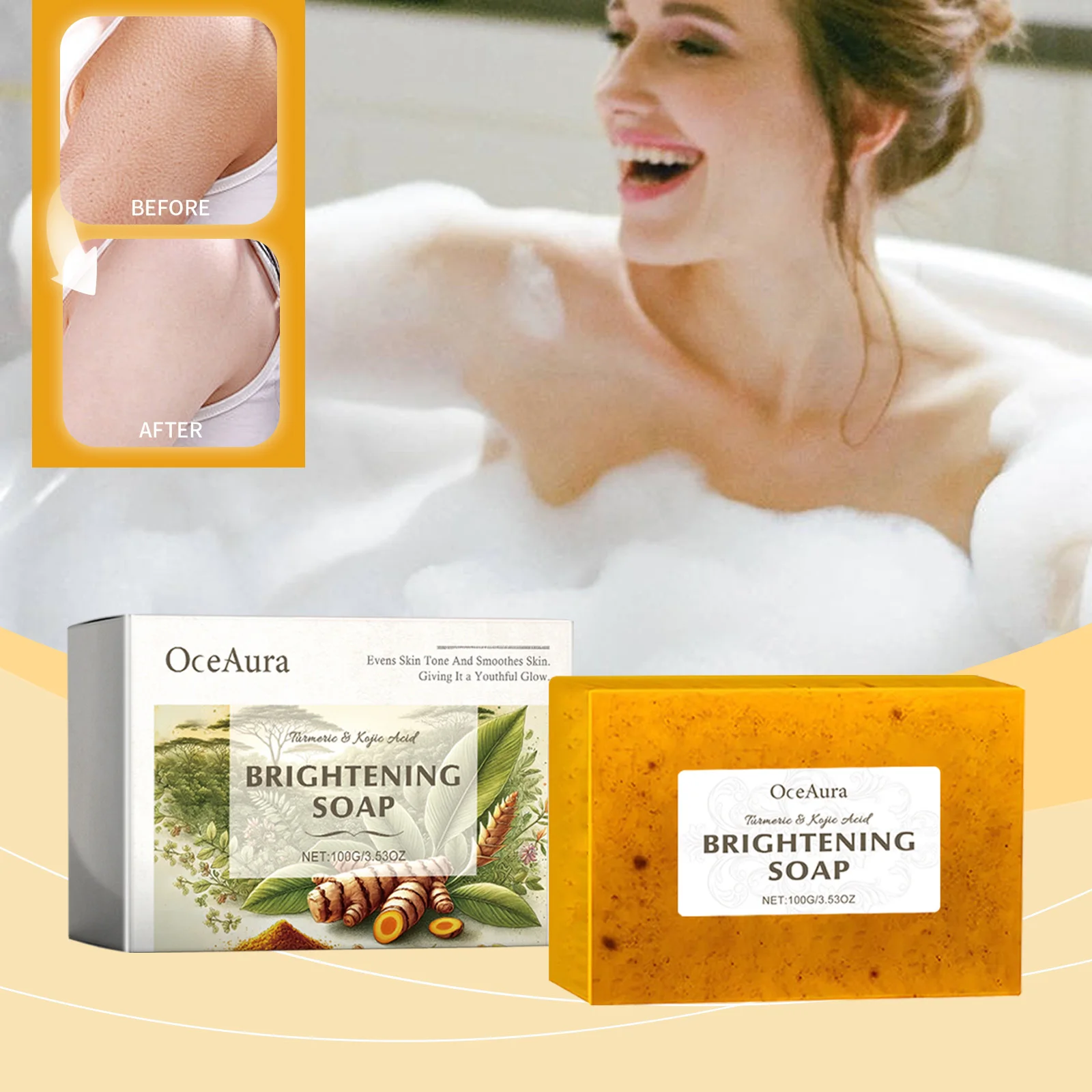 OCEAURA Turmeric Kojic Acid Brightening Soap Brightening Shower Soap Nourishing Shower Soap Exfoliating and Moisturizing