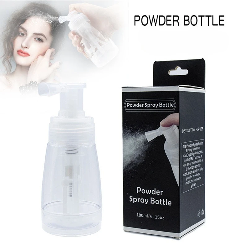 Botella portátil para pulverizar polvo, botella atomizadora de plástico transparente de 140ml, botella vacía rellenable para polvo de talco, herramientas de peluquería