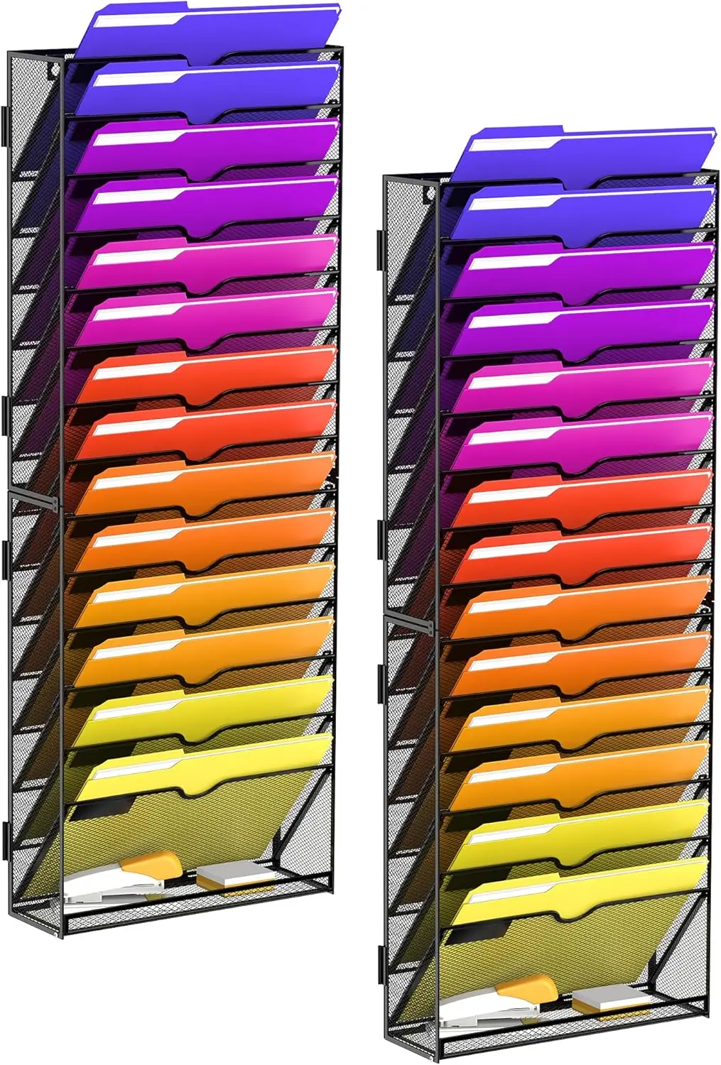 

15-Tier Wall File Organizer, Mesh Mail Holder for Papers, Folders, Letters, Magazine Rack, Black 2 Pack