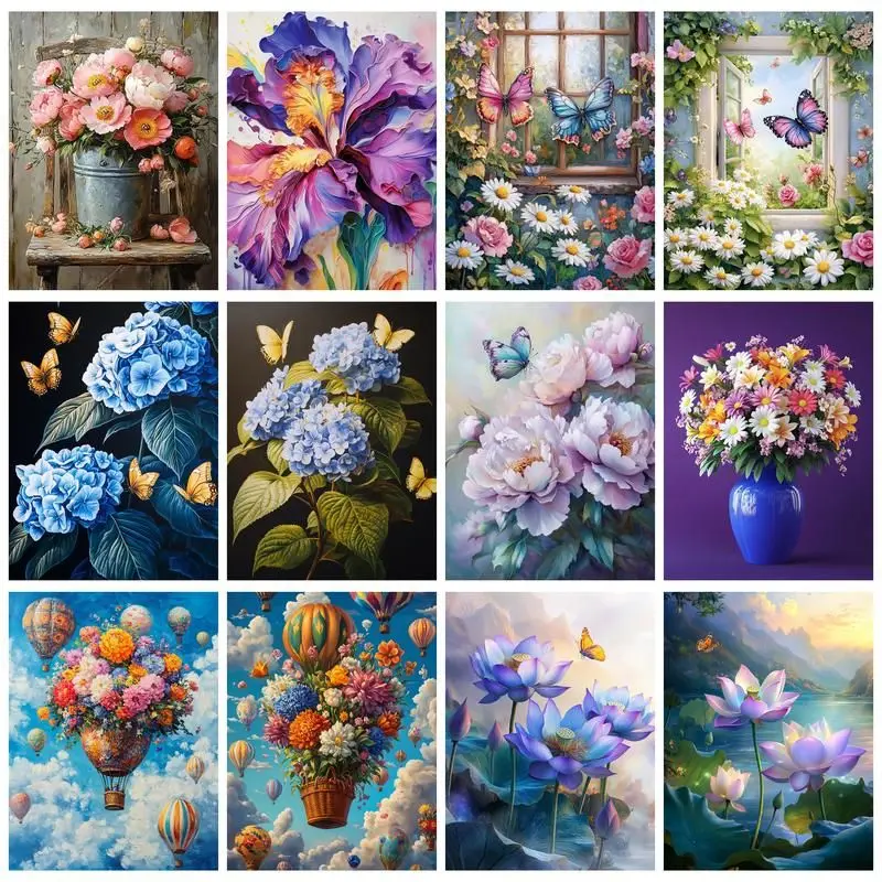 

CHENISTORY Coloring By Number Peony Flower DIY Room Wall Art Painting By Number Home Decoration Gift 60x75cm For Adults