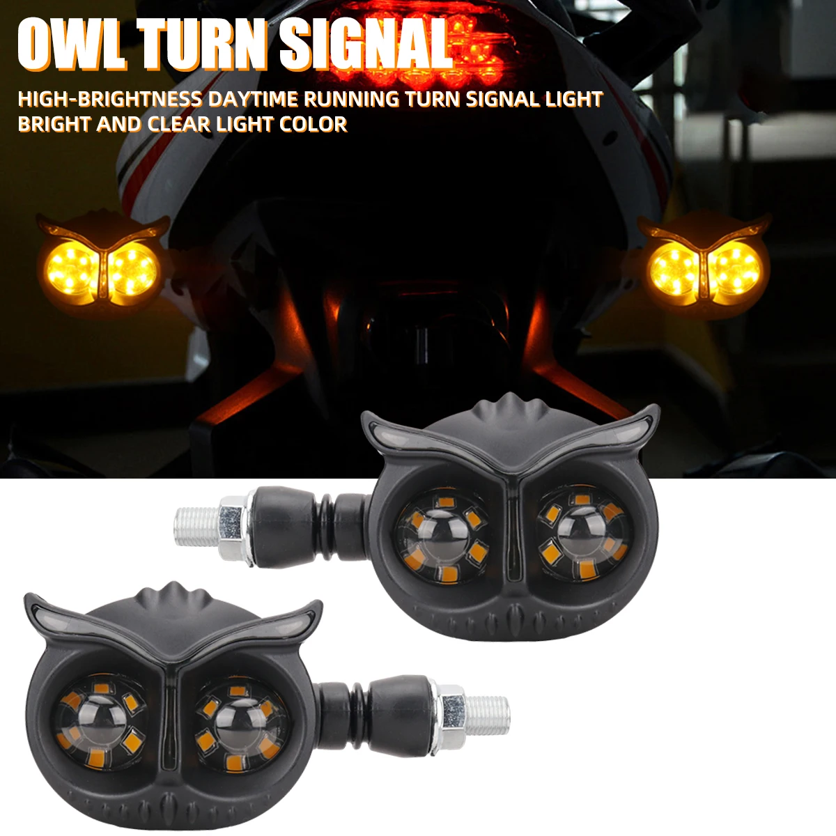 

1Pair Owl Style Motorcycle LED Turn Signal Light Dual Color White Yellow Driving Light Headlight Indicator Blinker