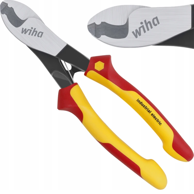 Wiha 43661 Industrial Electric Cable Cutter with Switchable Opening Spring 180mm VDE 1000V Insulated Pliers