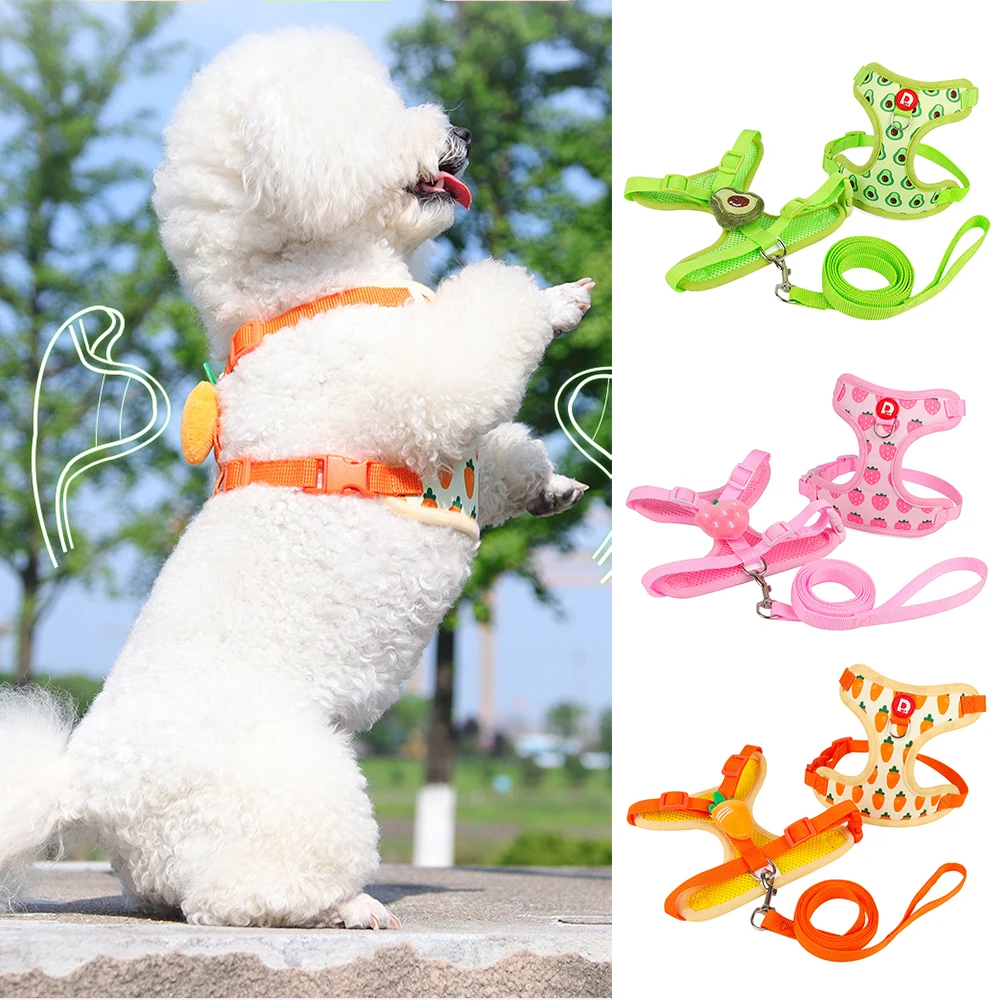 

Cute Fruit Dog Cat Harness & Leash Set Adjustable Soft Puppy Kitten Walking Gear Breathable Summer Outdoor Accessories for Smal