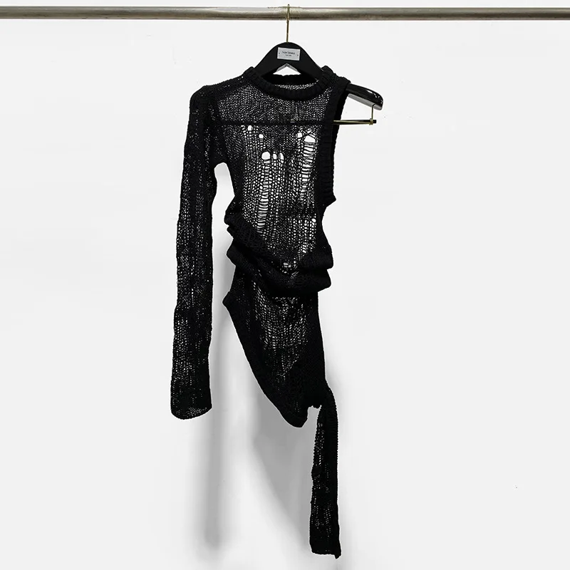 Autumn Rick Sweater Women Y2k Pullovers Streetwear Knitwear Hollow Out Spider Web See Through Sexy Sweater