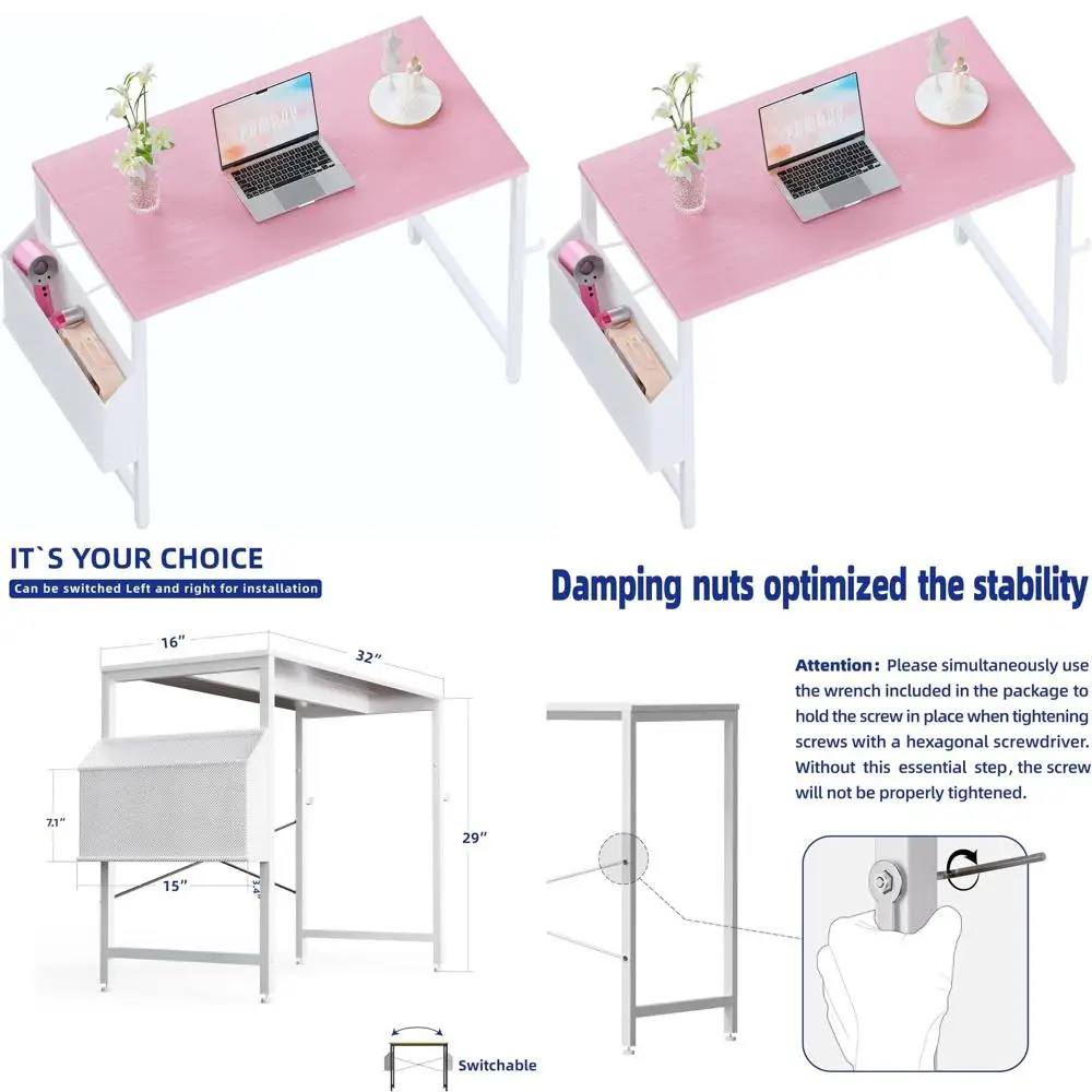 

32-дюймовый компьютерный стол для небольших помещений с сумкой для хранения, рабочий стол для домашнего офиса с крючком для наушников, небольшой офисный стол для учебы