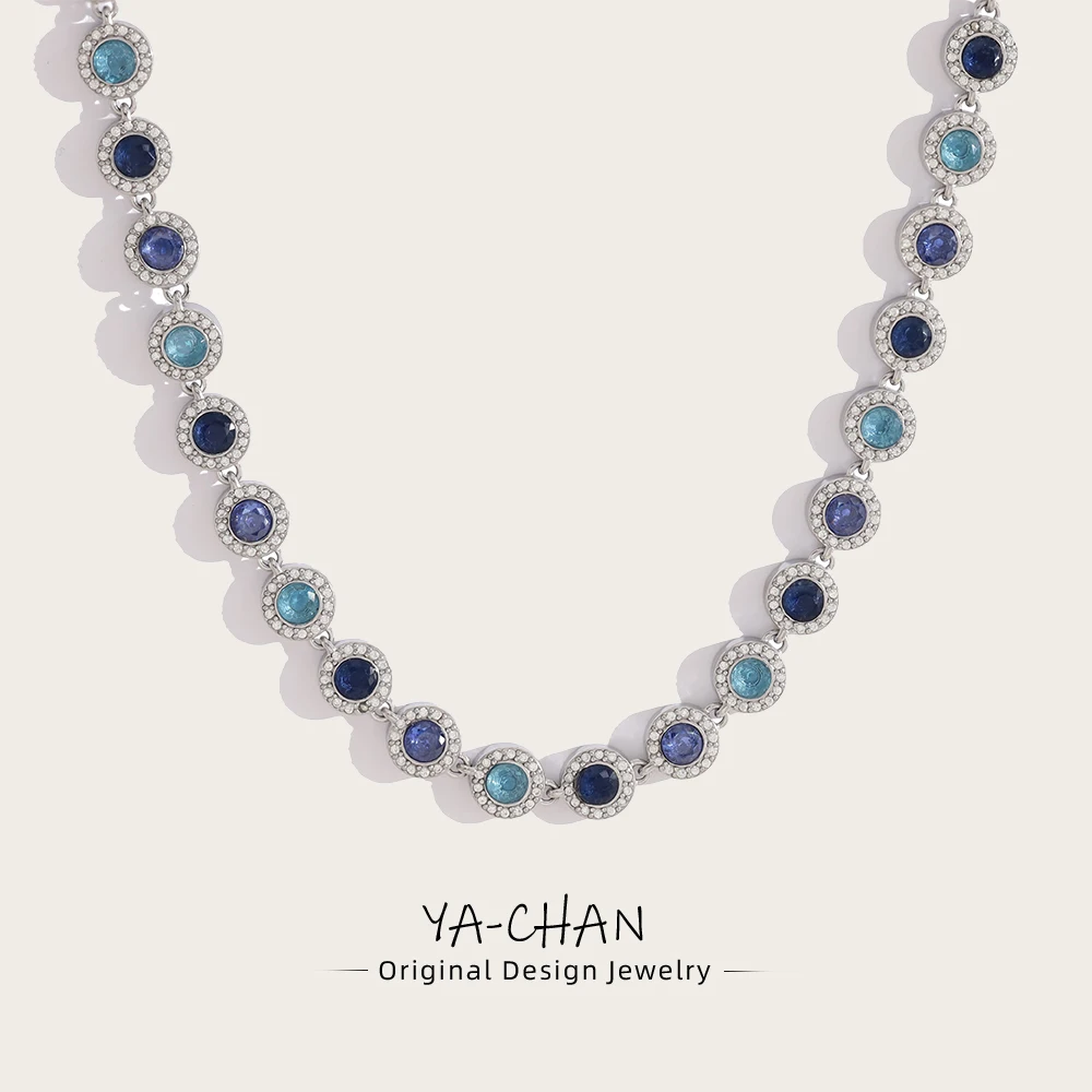 YACHAN Collar Vintage de Lujo en Acero Inoxidable con CZ Azul para Mujeres, Resistente al Agua y al Sudor, Hipoalergénico, Joyería de Moda ...