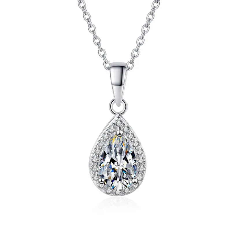 Lady Platinum PT950 Real Moissanite 1 carat Necklace for Women VVS D color Diamond Pendant for Girlfriend Droplet shaped jewelry