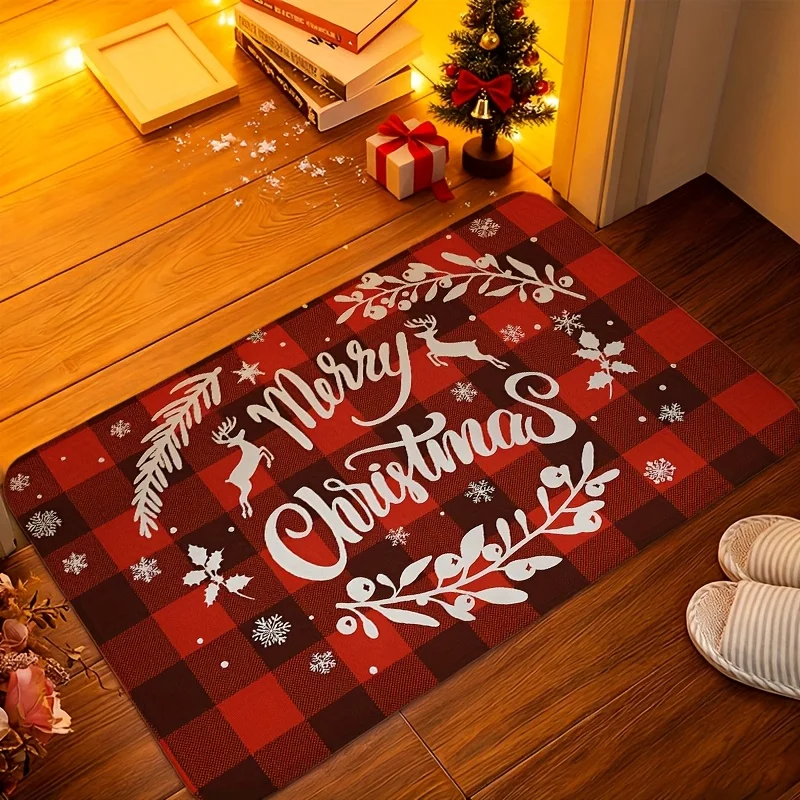 Plaid Merry Christmas print door mat,living room,balcony,hallway,kitchen Rug,Entry Door Mat Washable home decor Christmas Gift