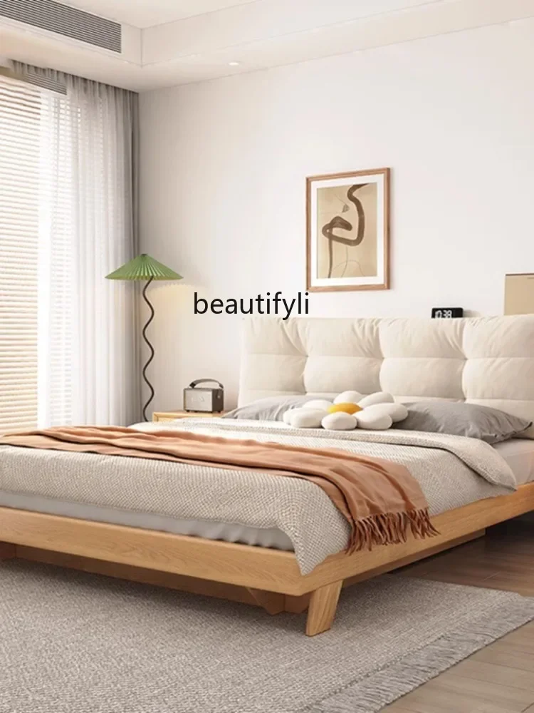 Japanese-Style Solid Wood Cloud Bed White Wax High Box Storage 1.8 M Double Master Bedroom Log Modern Minimalist Silent Style