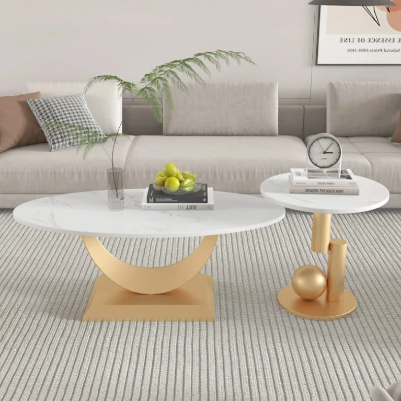 

Luxury Gold White Clear Side Table Metal Nordic Round Hotel Modern Coffee Table Living Room Design Tavolino Da Salotto Furniture